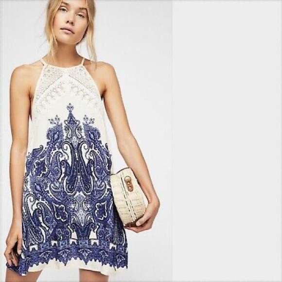 Free People Dresses & Skirts - Free People Shea Mini Dress In Ivory & Blue